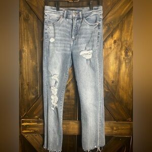 Express Women’s Cropped Flare High Rise Jeans Distressed 8L